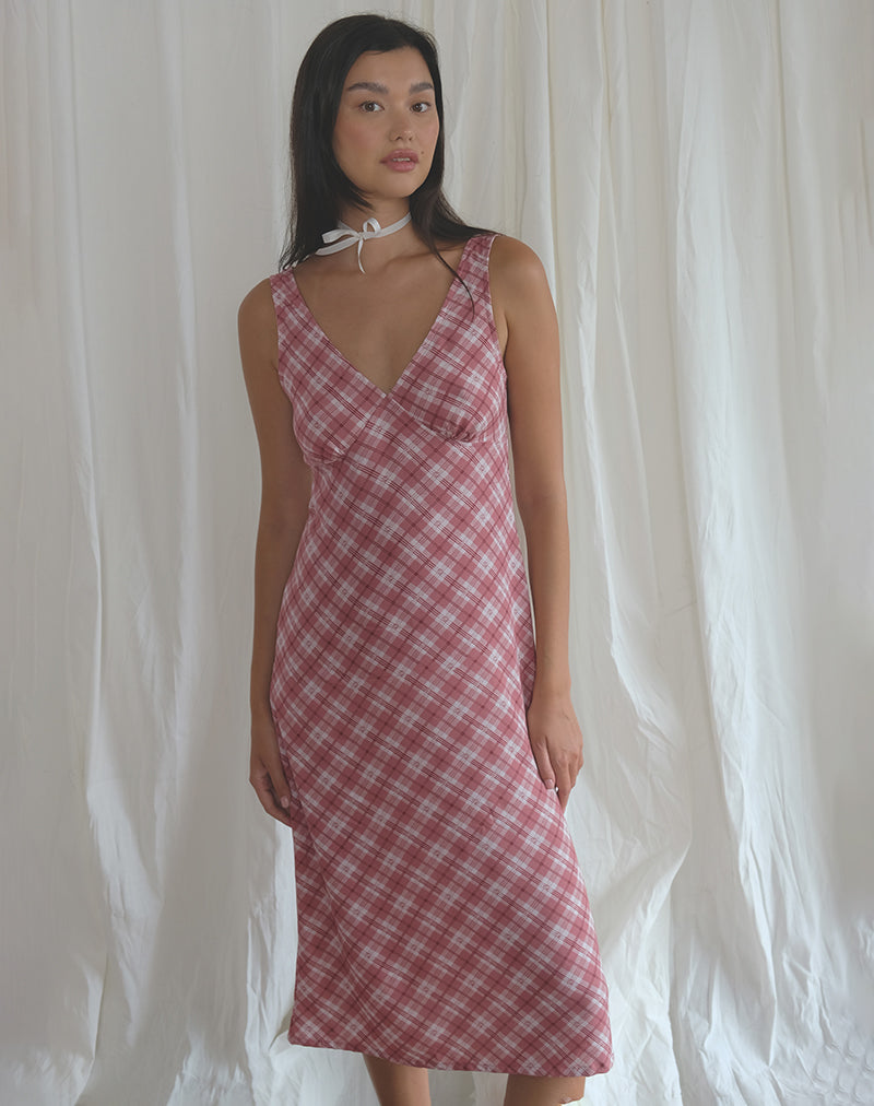 Liva Midi Dress in Pink Tartan