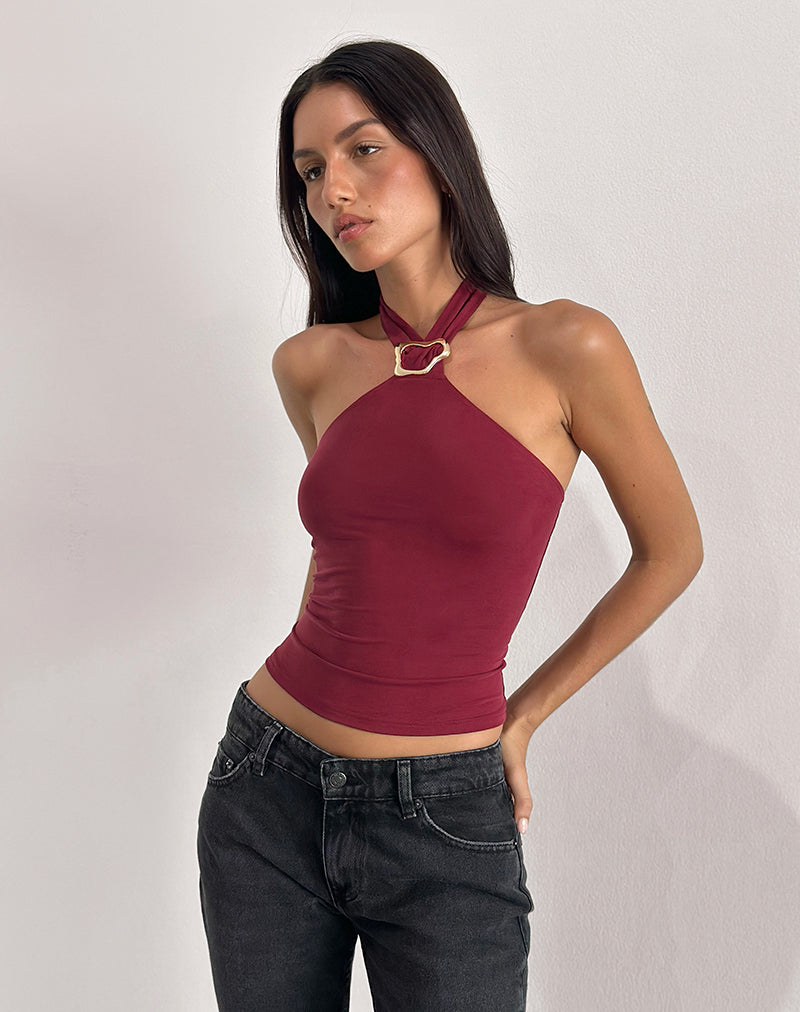 Lorie Halter Top in Cupro Dark Red