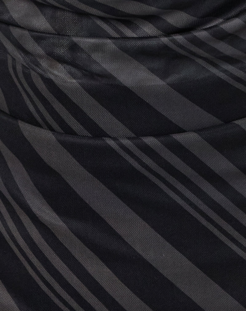 Losa Cowl Neck Top in Irregular Stripe Grey Black