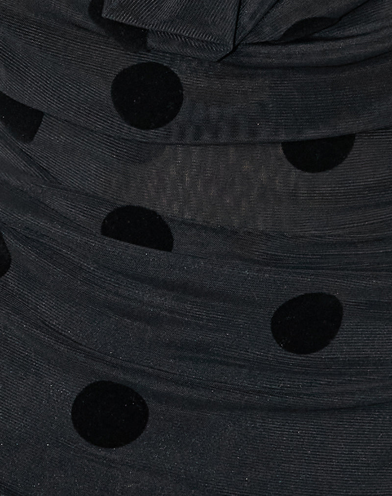 Losa Cowl Neck Top in Big Polka Flock Black