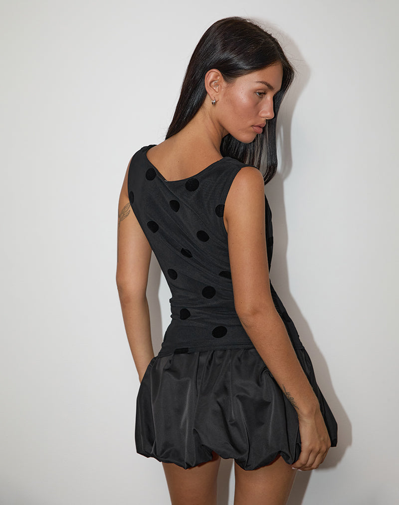 Losa Cowl Neck Top in Big Polka Flock Black