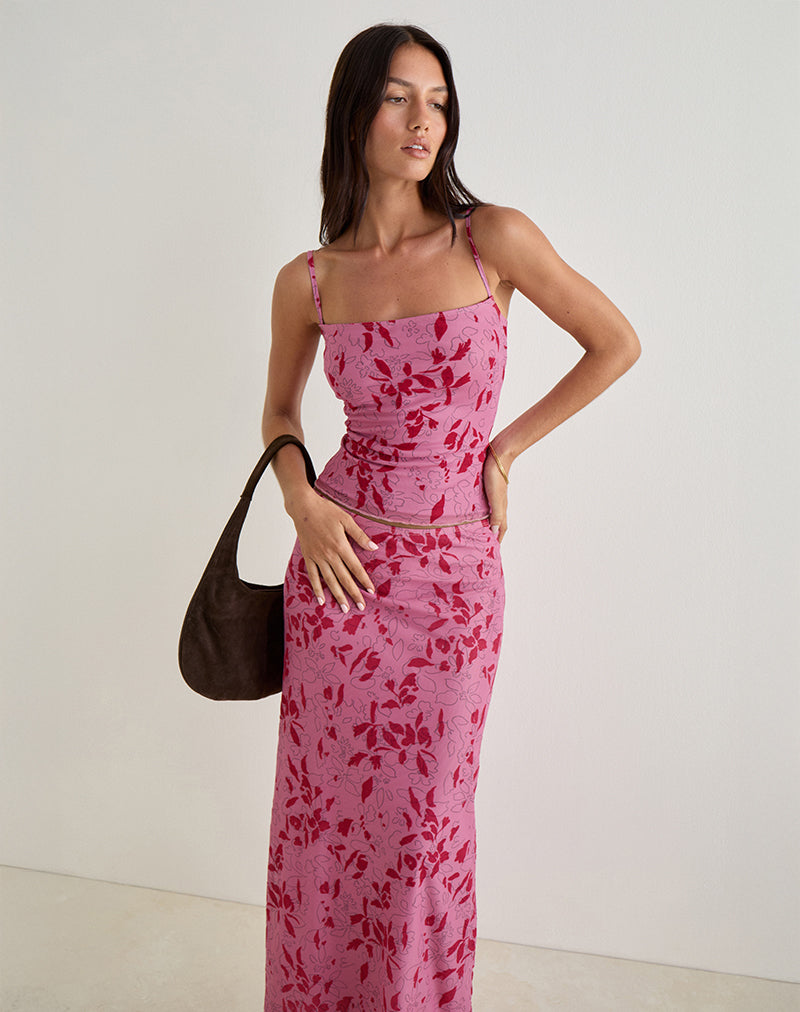 Lotus Cami Top in Stencil Flower Pink