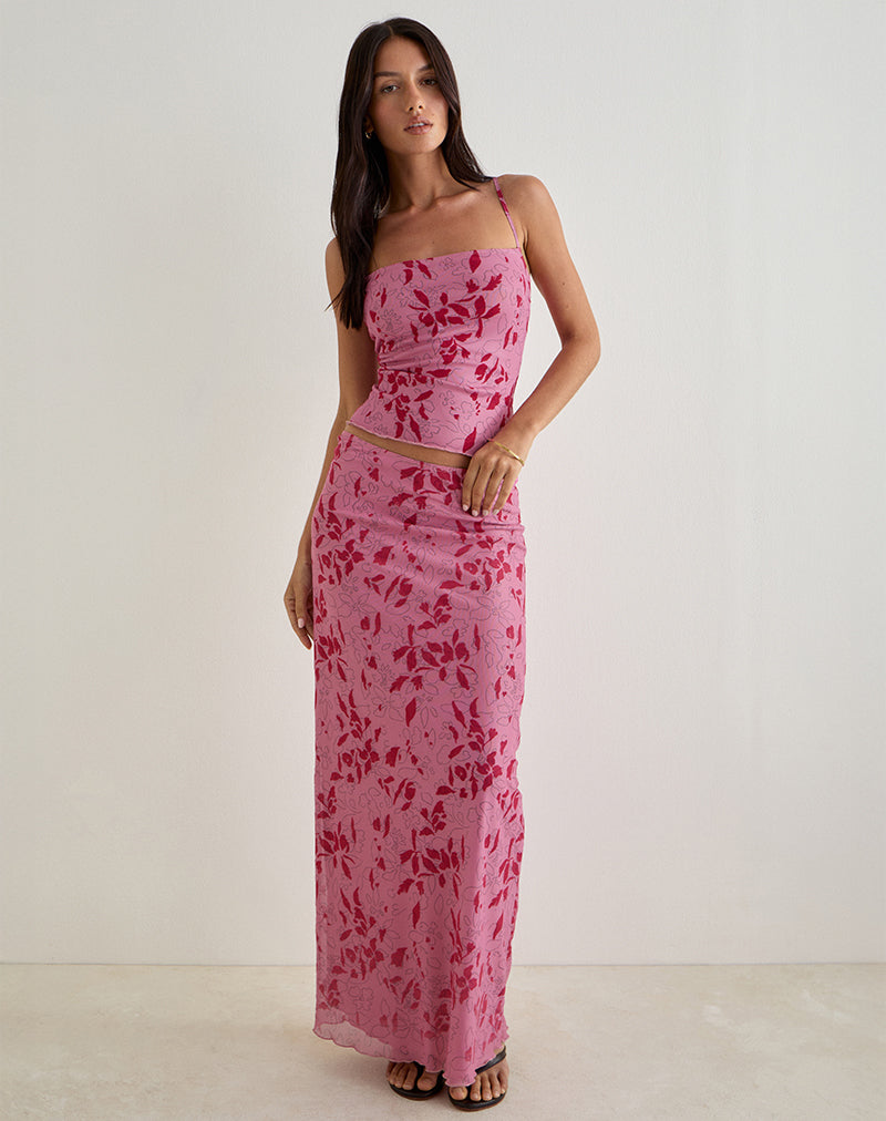 Alfreda Maxi Skirt in Stencil Flower Pink