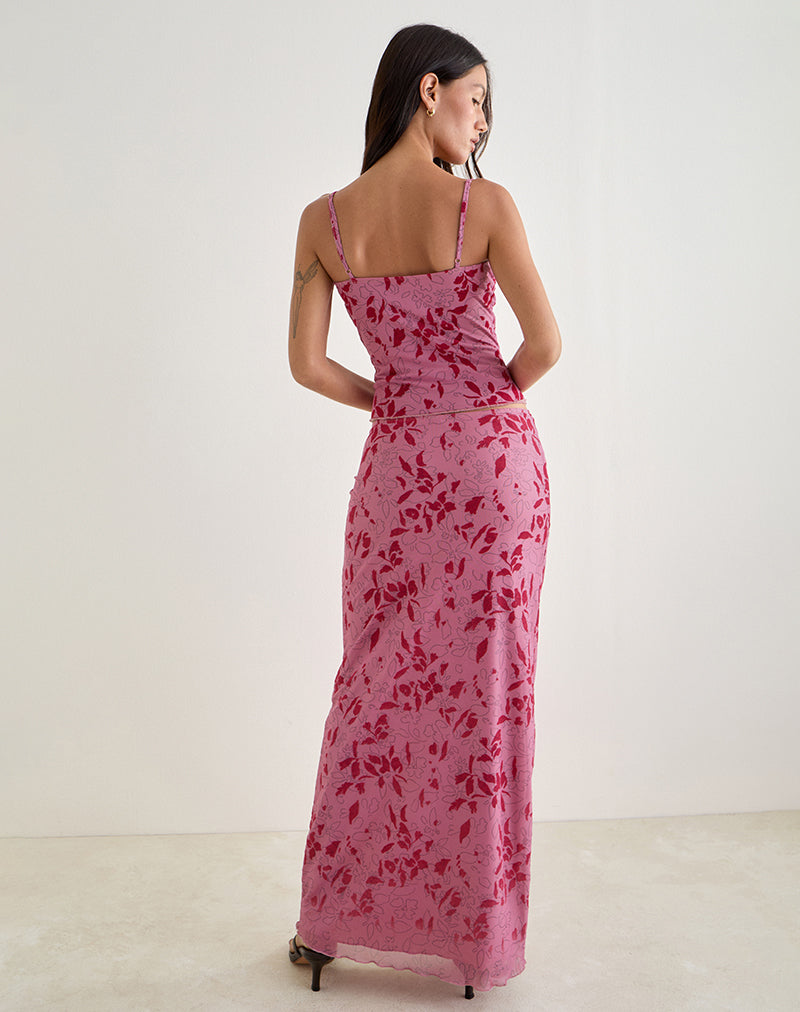 Alfreda Maxi Skirt in Stencil Flower Pink