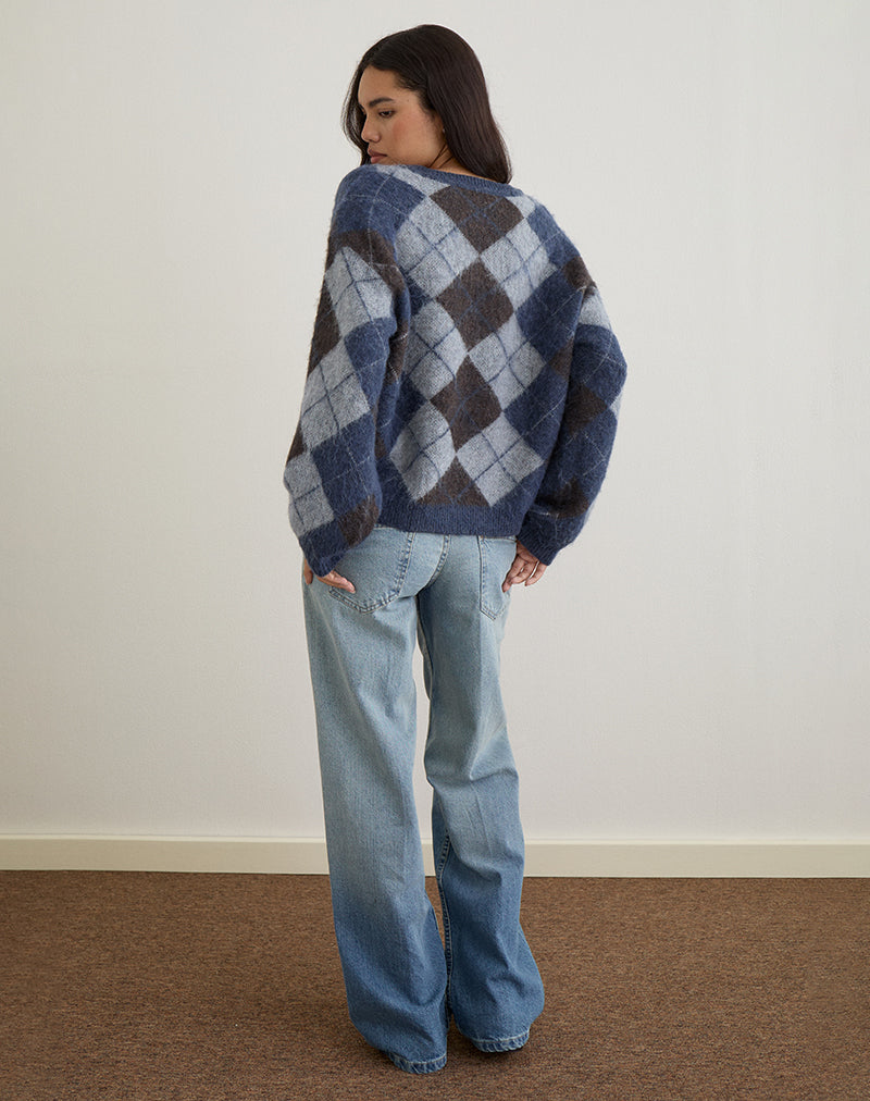 Louna Jumper in Knit Argyle Check Navy