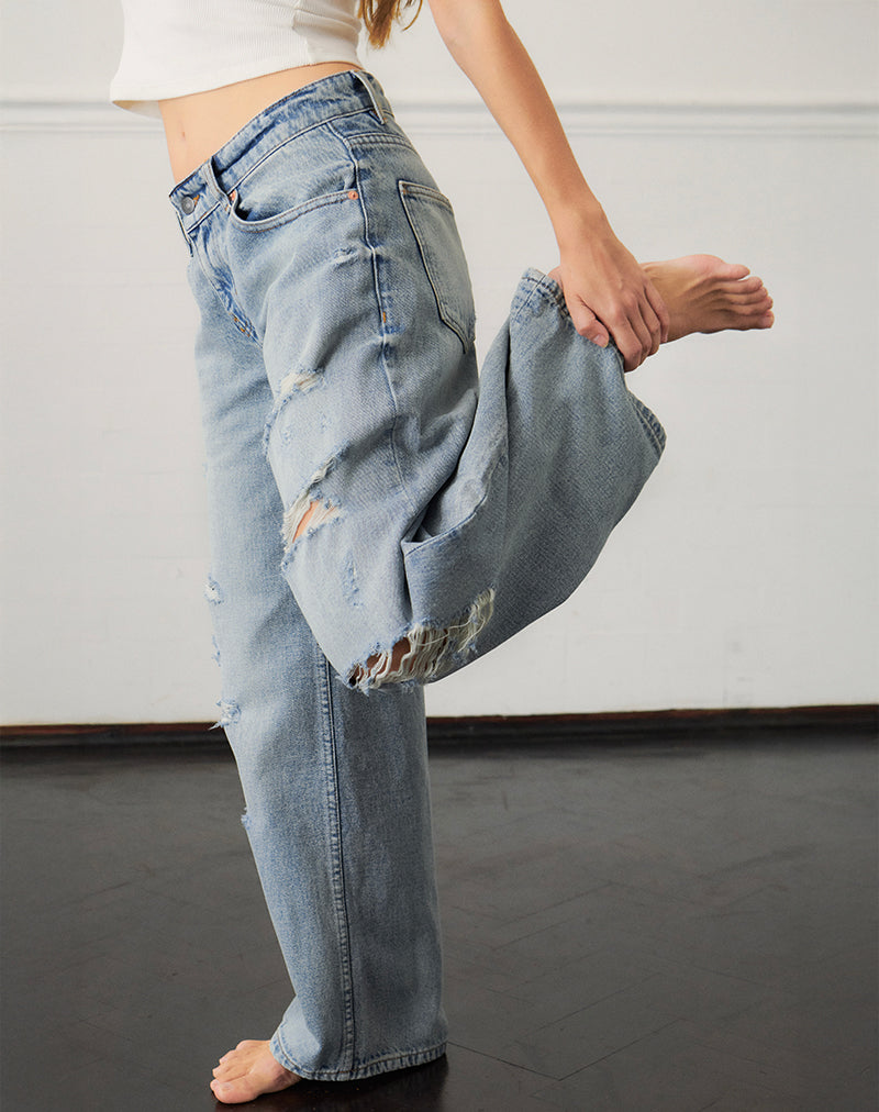 Low Rise Roomy Jeans in Extreme Rip Vintage Blue