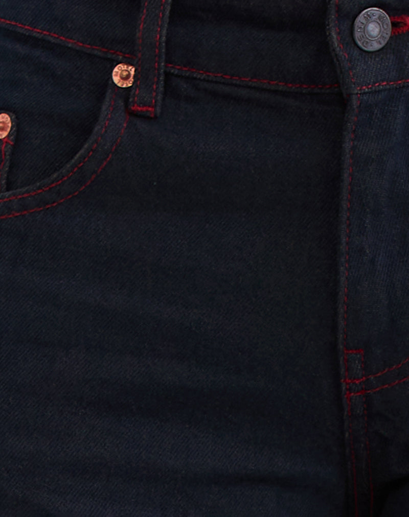 Low Rise Roomy Jeans in Indigo with Red Stitch