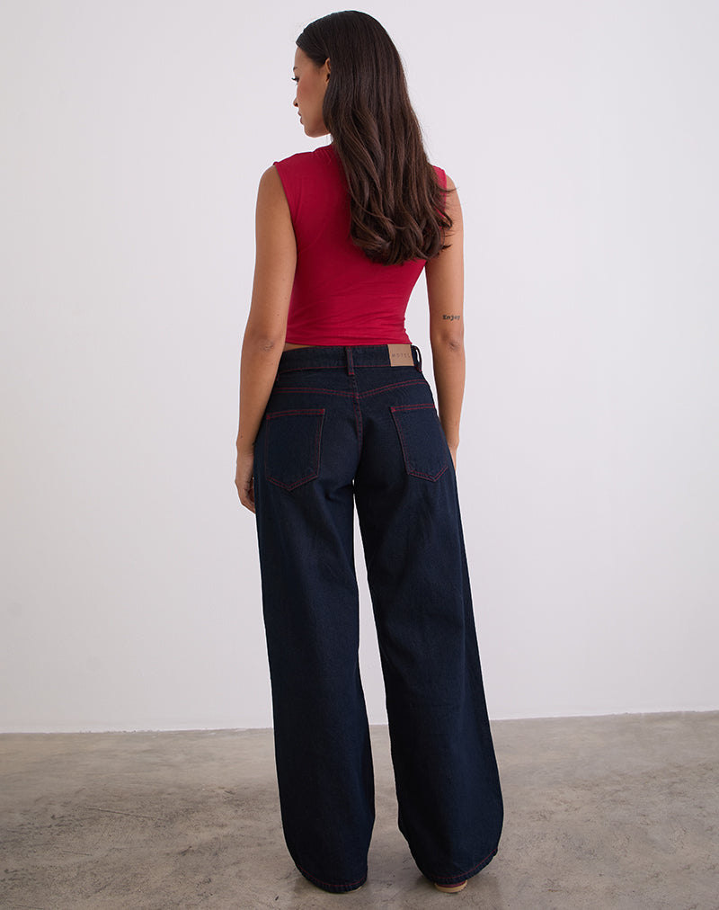 Low Rise Roomy Jeans in Indigo with Red Stitch