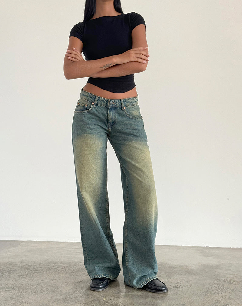 Roomy Extra Wide Low Rise Jeans in Mid Used Green