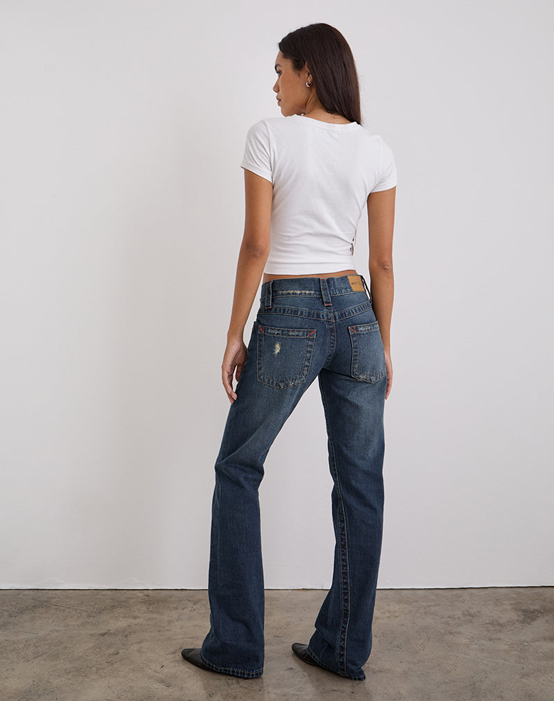 Low Rise Twisted Seam Jeans In Mid Blue Tint