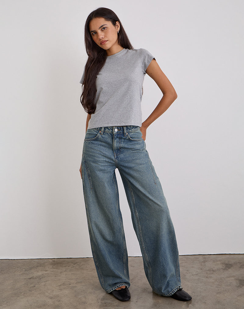 Low Slung Roomy Jeans in Vintage Blue Green