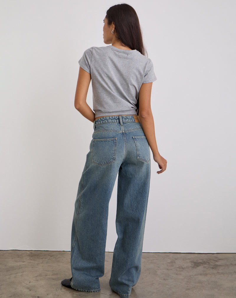 Low Slung Roomy Jeans in Vintage Blue Green