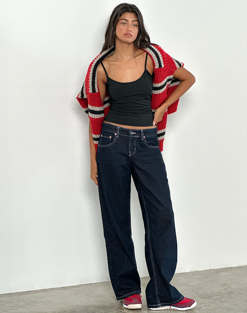 Low Rise Parallel Jeans in Indigo with Contrast Stitch