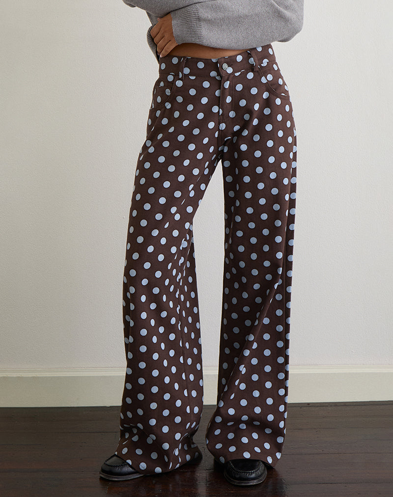 Low Rise Roomy Trouser in Mono Polka Brown