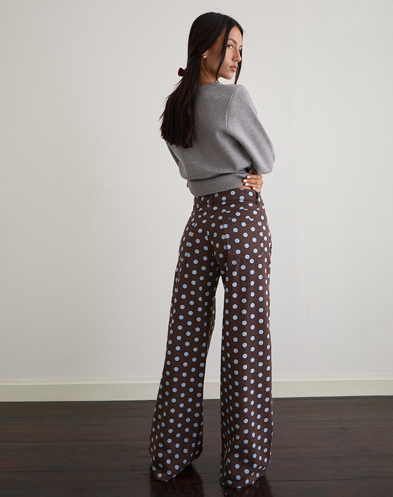 Low Rise Roomy Trouser in Mono Polka Brown