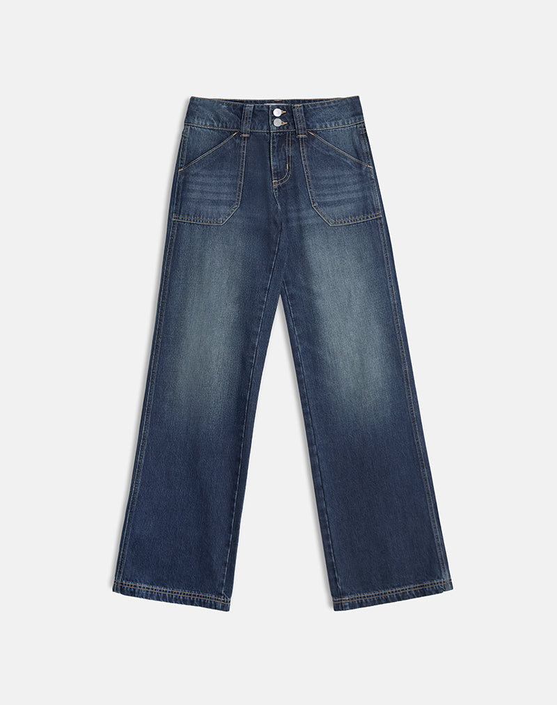 Low Rise Relaxed Cargo Jeans in Mid Blue Tint
