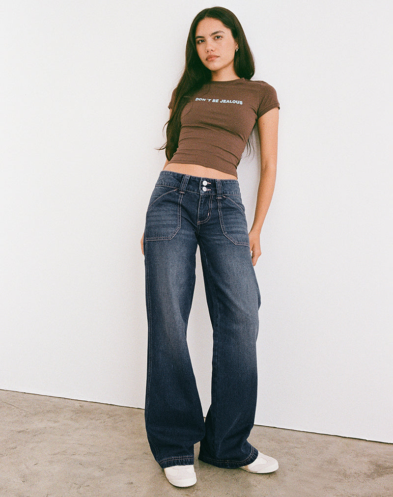 Low Rise Relaxed Cargo Jeans in Mid Blue Tint