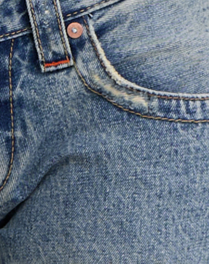 Low Rise Twisted Seam Ripped Jean in True Blue