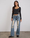 Low Rise Twisted Seam Ripped Jean in True Blue