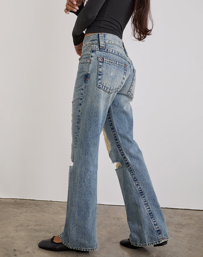 Low Rise Twisted Seam Ripped Jean in True Blue