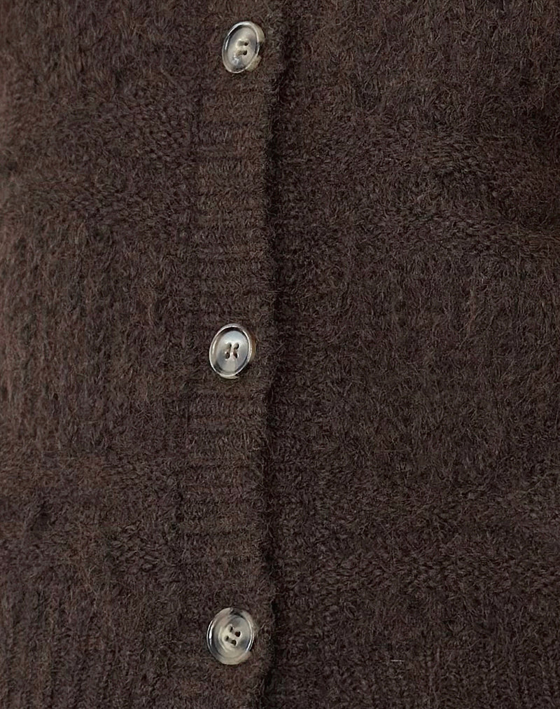 Luciana Textured Knit Cardi in Dark Brown