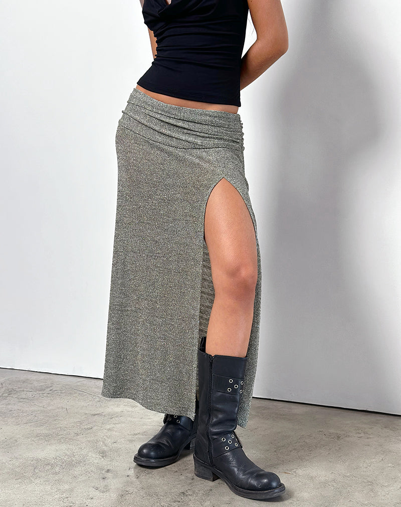 Luciara Midi Skirt in Glitter Knit Khaki