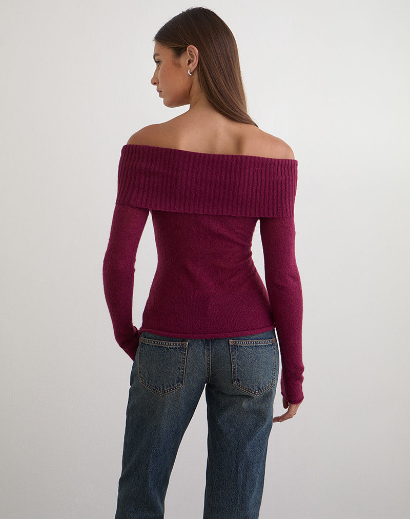 Lune Bardot Jumper in Knit Wine