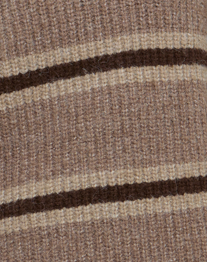 Lunet Knitted Jumper in Stripe Tonal Brown