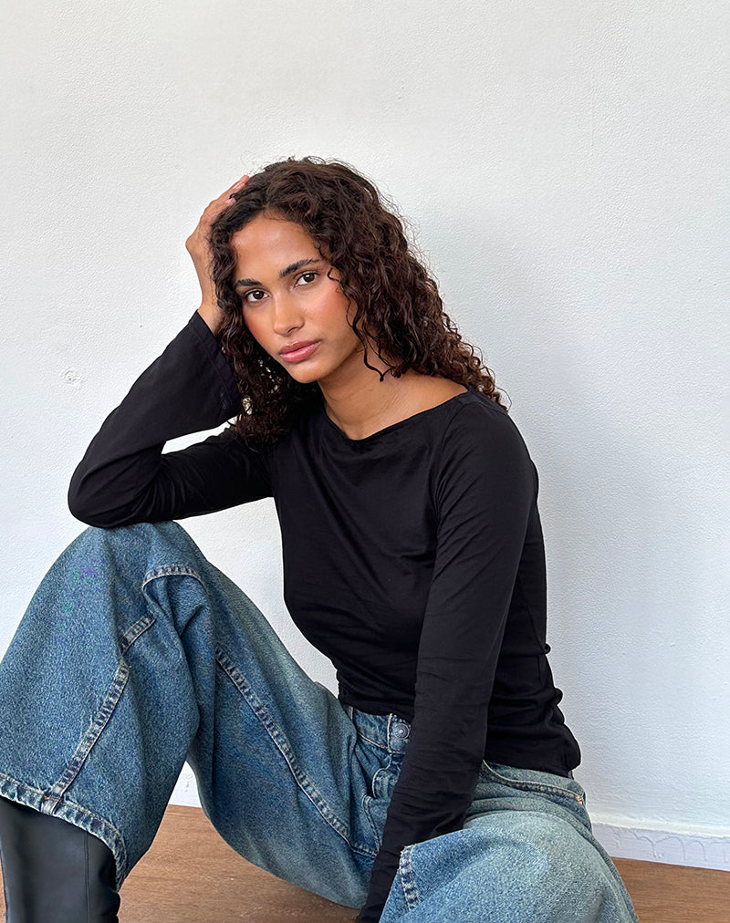 Lunica Long Sleeve Top in Tissue Jersey Black