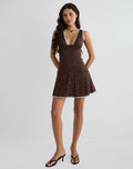 Luscian Mini Dress in Lace Chocolate with Blue Binding