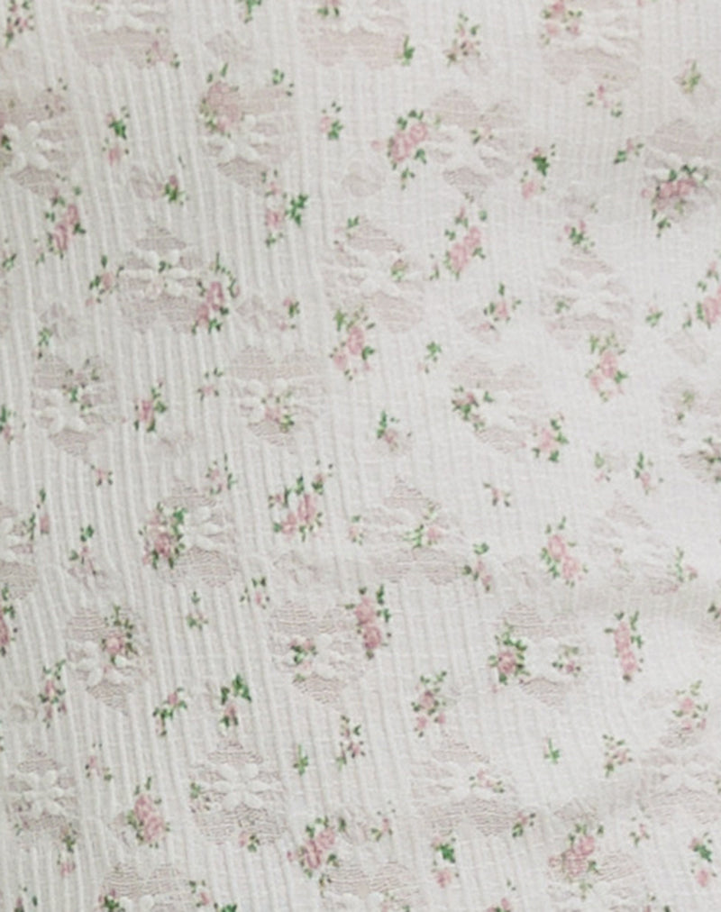 Luyu Short Sleeve Top in Floral Lace Ivory