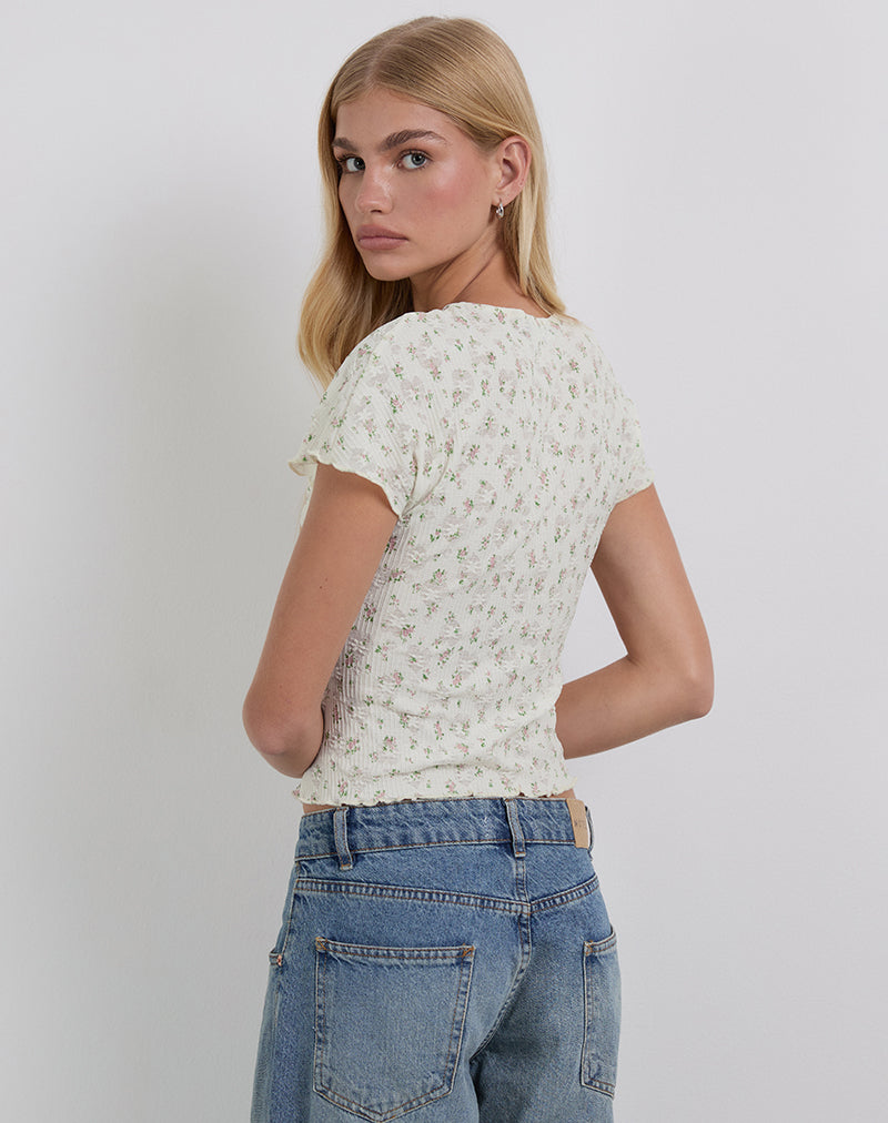 Luyu Short Sleeve Top in Floral Lace Ivory