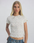 Luyu Short Sleeve Top in Floral Lace Ivory