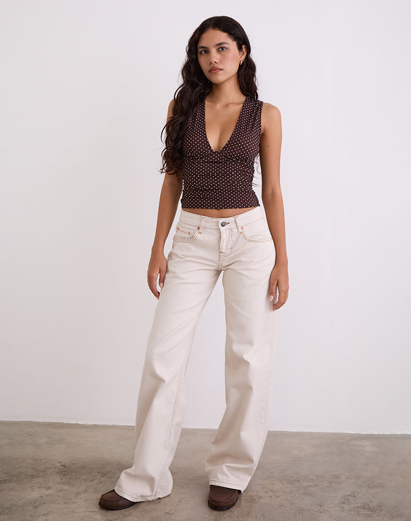 Lycia Plunge Top in Micro Polka Brown