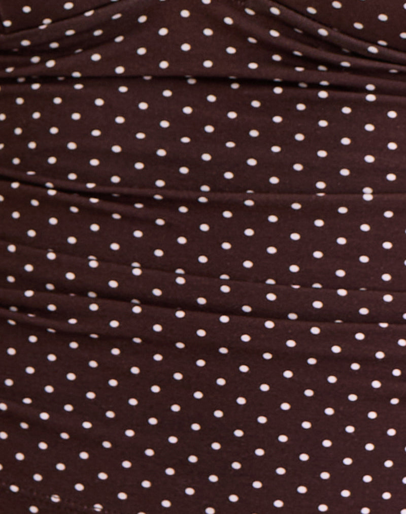Lycia Plunge Top in Micro Polka Brown