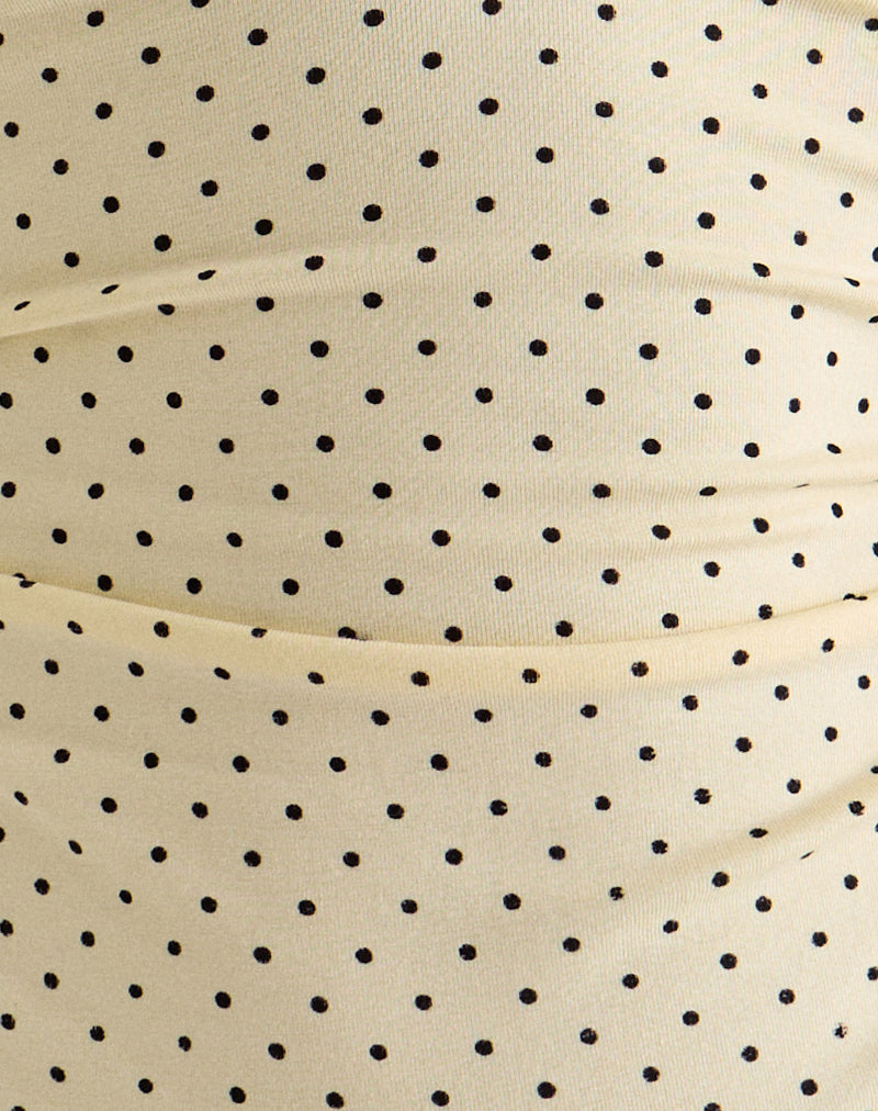 Lycia Plunge Top in Cream with Black Micro Polka Print