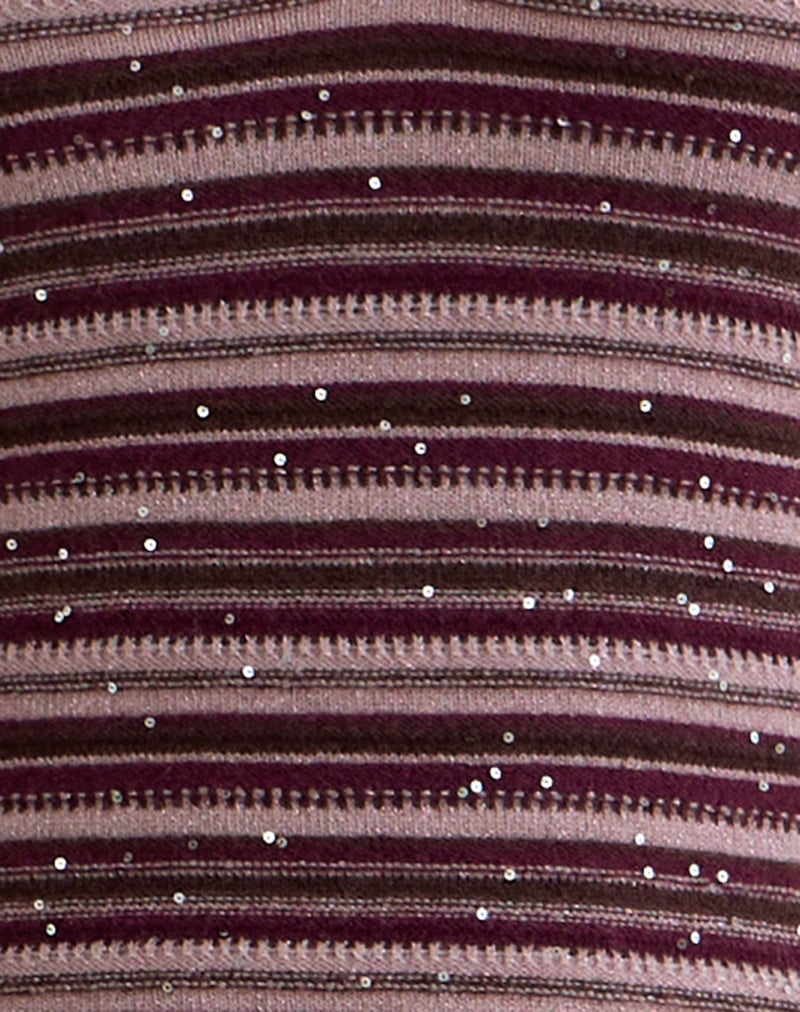Lycia Plunge Top in Glitter Knit Striped Purple