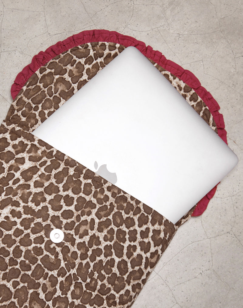 Laptop Bag in Leopard Print with Red Frill