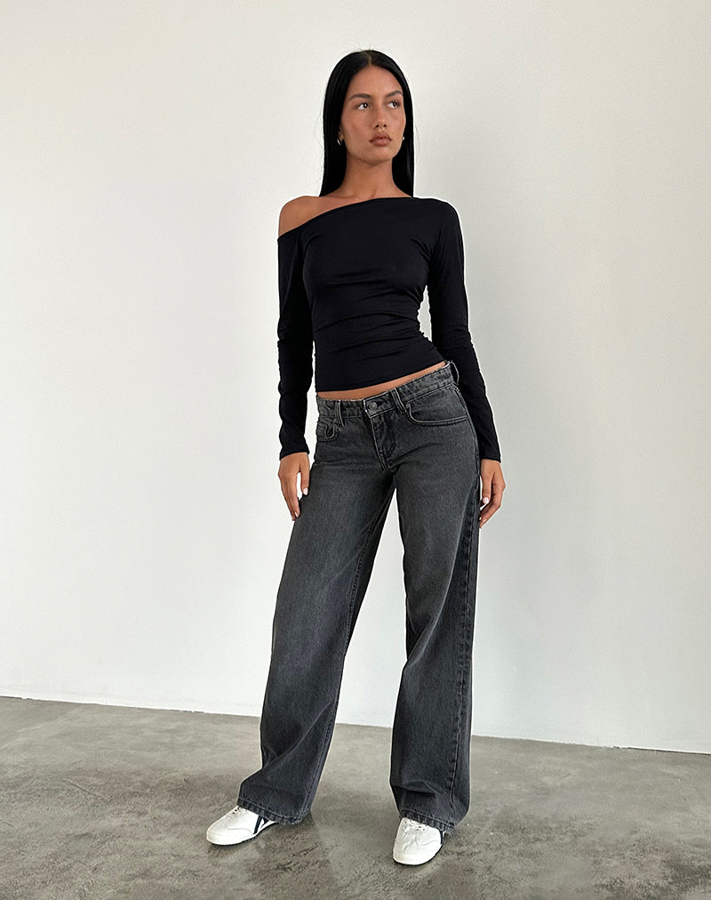 Low Rise Parallel Jeans in Washed Black Grey
