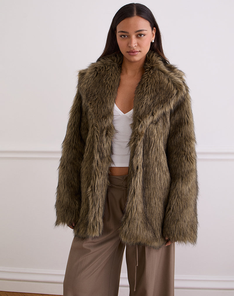 Lupita Jacket in Faux Long Fur Brown