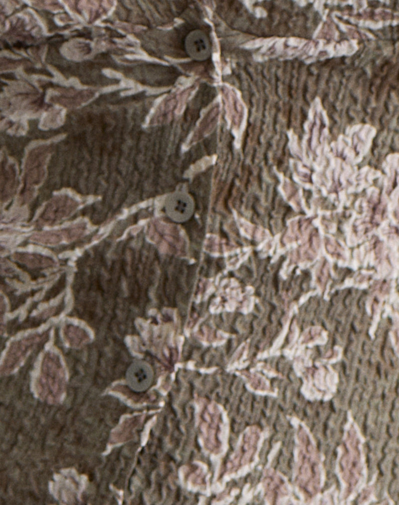 Mabli Halterneck Top in Textured Woven Floral Green