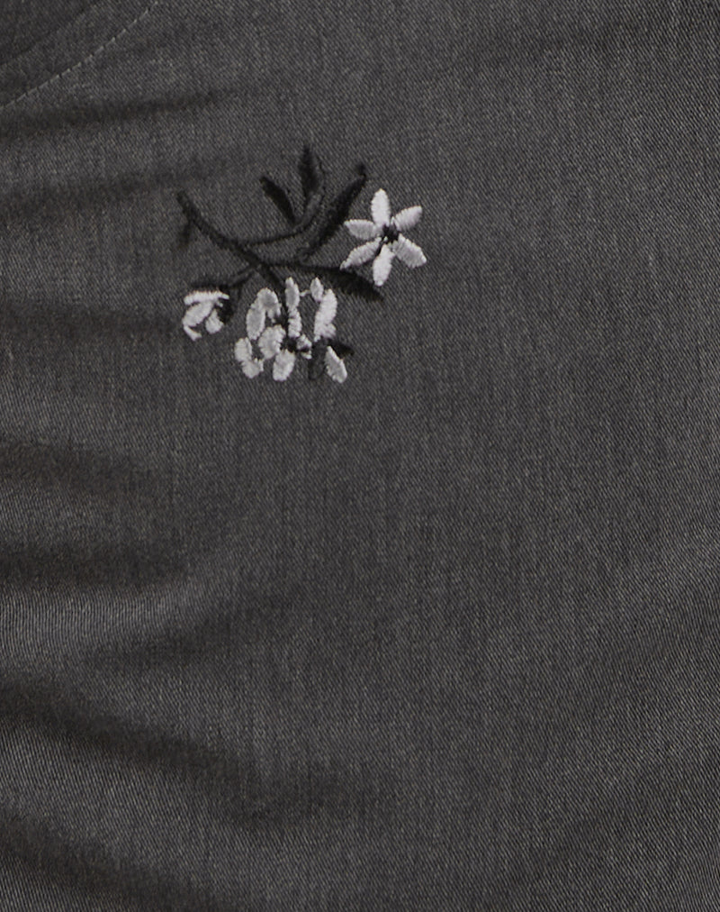 Madira Top in Floral Embroidery Tailoring Charcoal