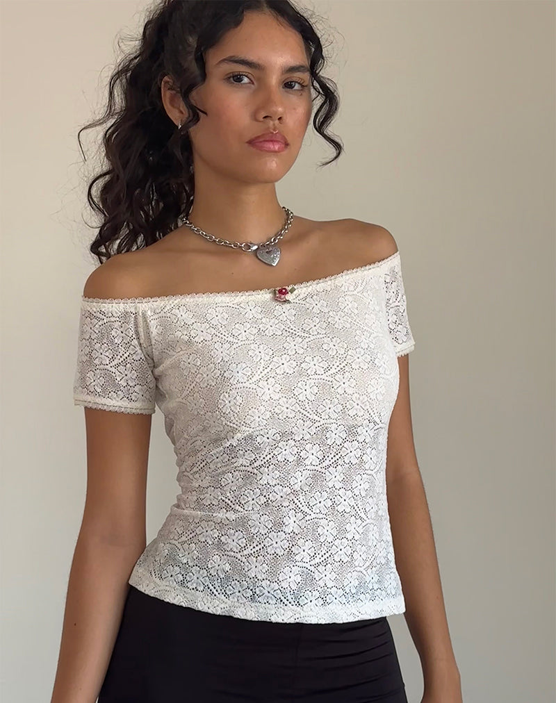 Mageina Bardot Top in Lace Ivory