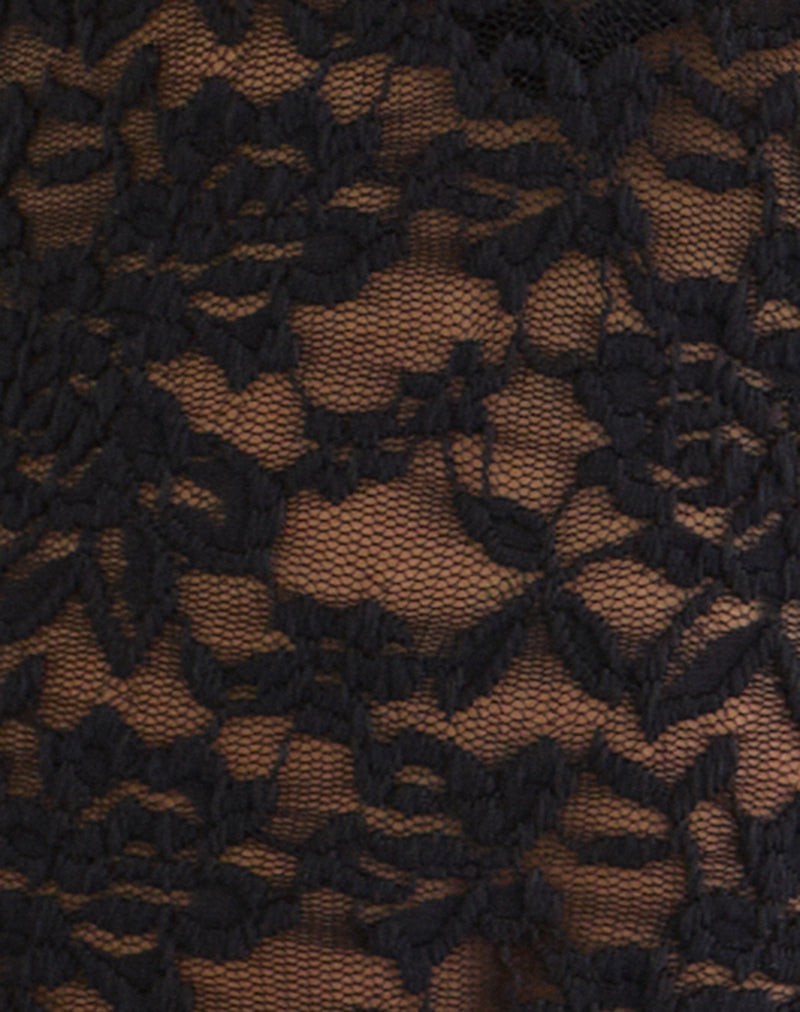 Mahota Deep Plunge Long Sleeve Top in Lace Black