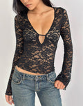 Mahota Deep Plunge Long Sleeve Top in Lace Black