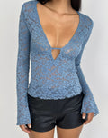 Mahota Deep Plunge Long Sleeve Top in Dark Blue Lace