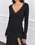 Maivi Long Sleeve Top in Black with Lace Trim