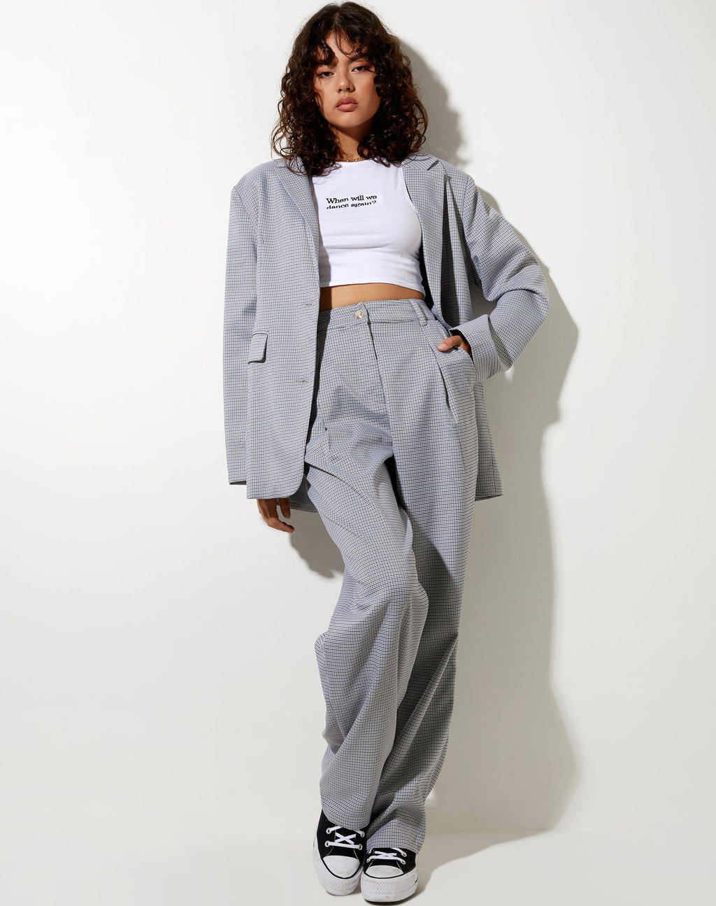 Maiwa Blazer in Small Check Black Grey