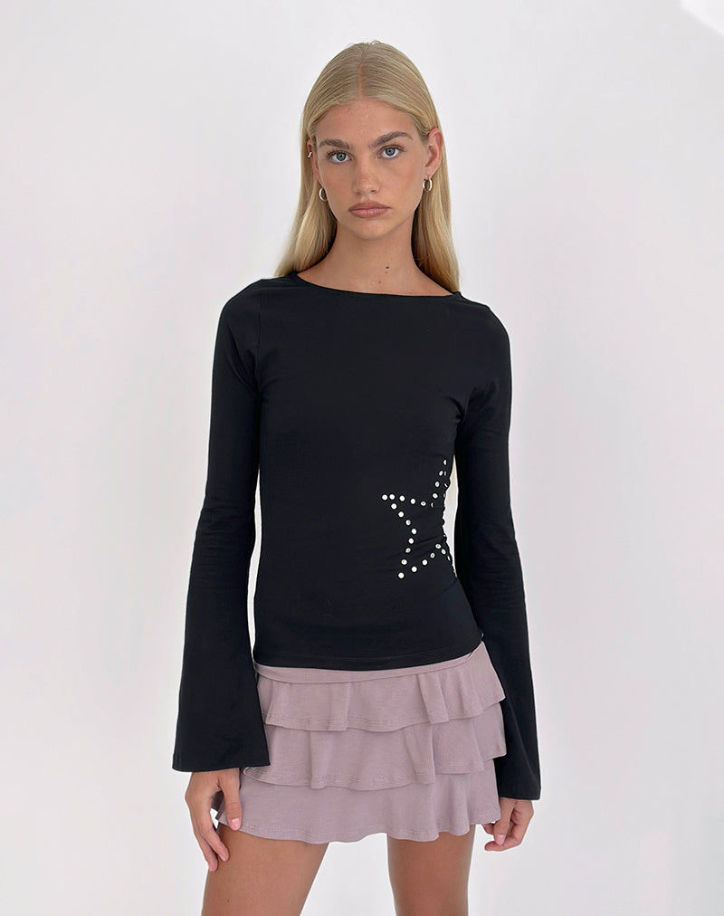 Malakai Long Sleeve Top in Star Stud Black