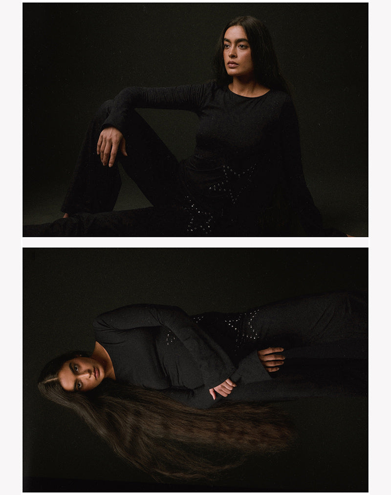 Malakai Long Sleeve Top in Star Stud Black